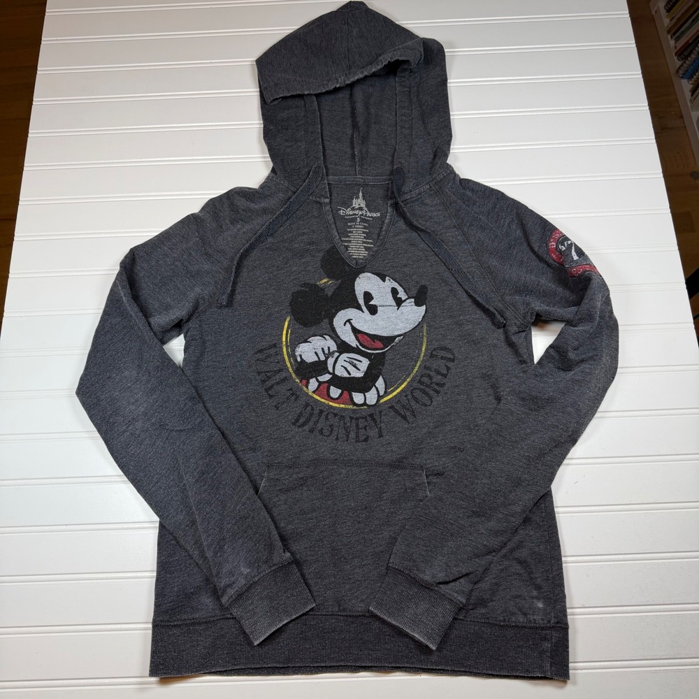 Disney‎ Parks Walt Disney World Mickey Mouse Hoodie Small Charcoal Grey Pullover